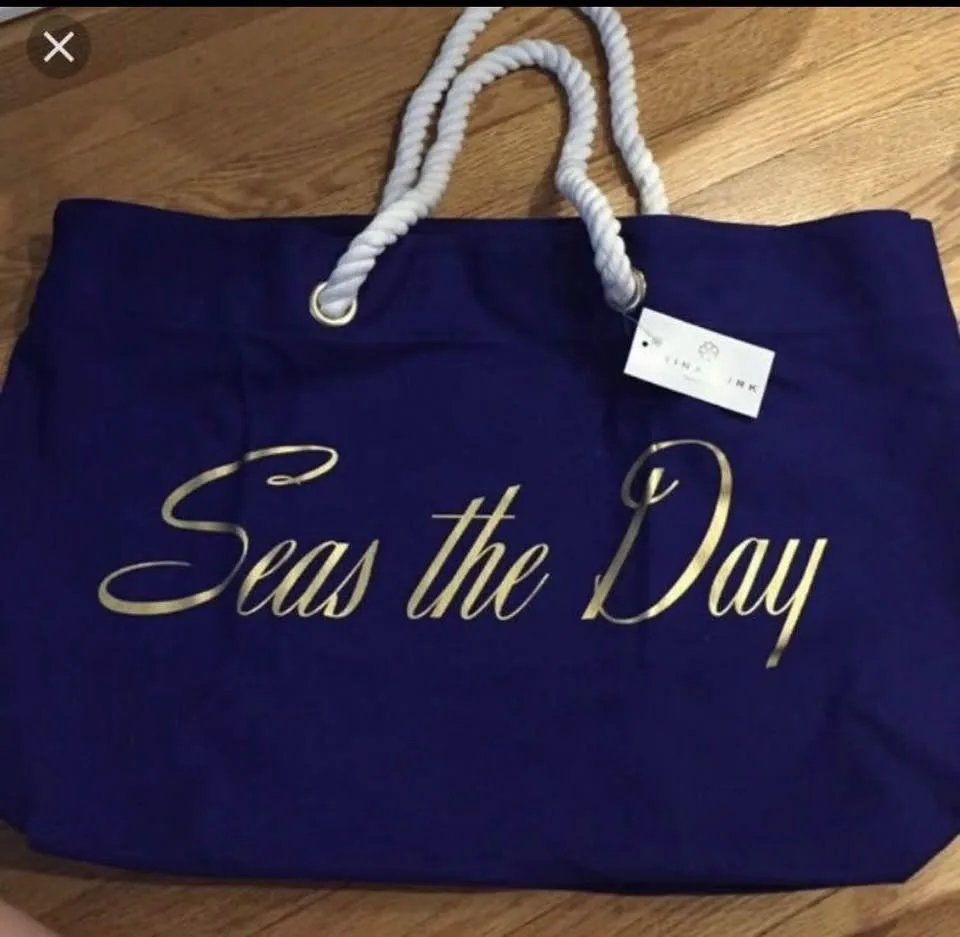 BNWT Trina Turk blue & gold large beach tote image indicator(2)