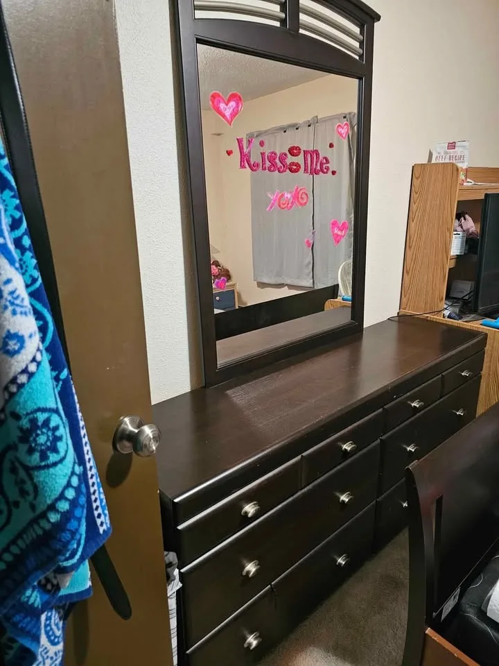 Queen Bed Frame and Dresser With Mirror image indicator(2)