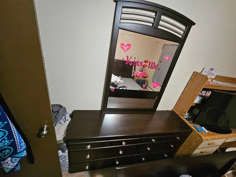Queen Bed Frame and Dresser With Mirror image indicator(4)