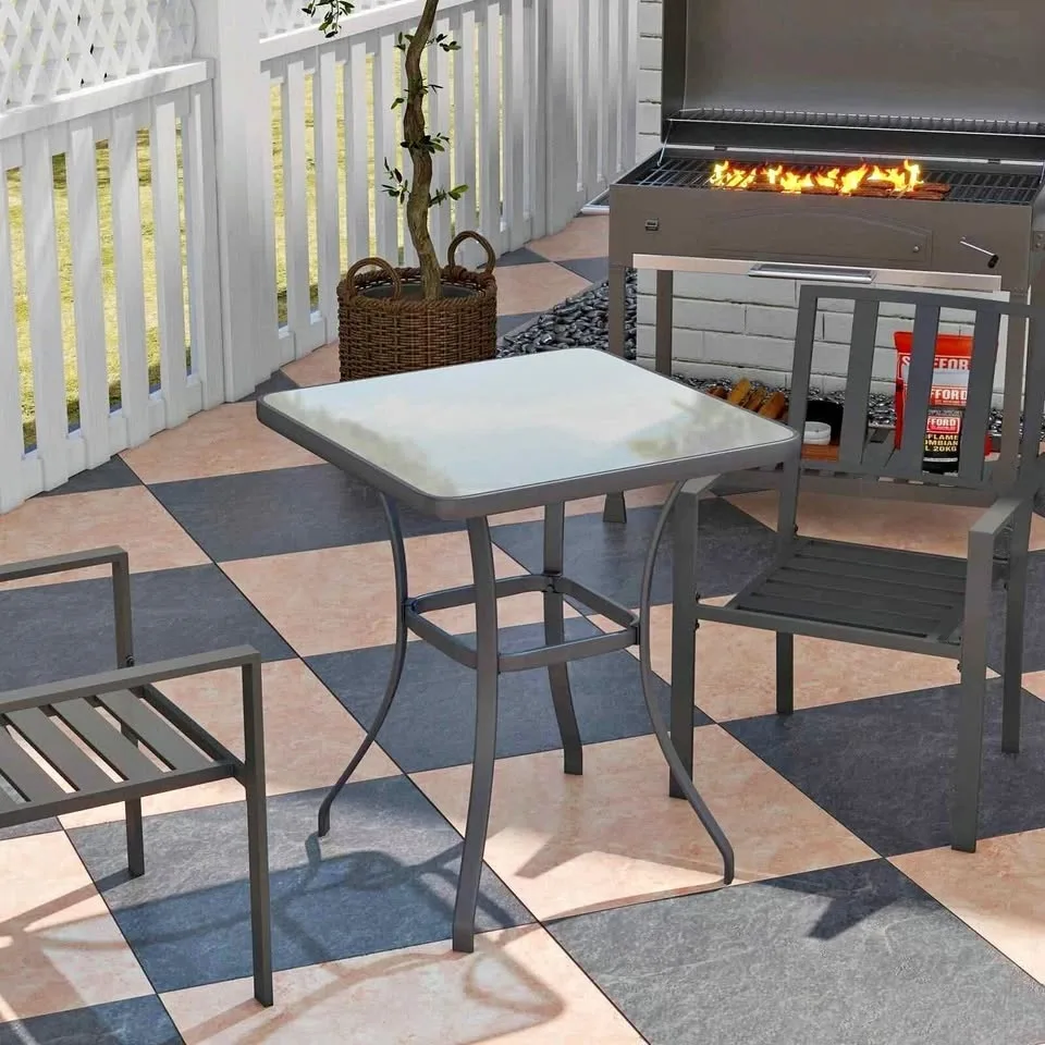 Outsunny 27" Patio Square Table with Tempered Glass Top