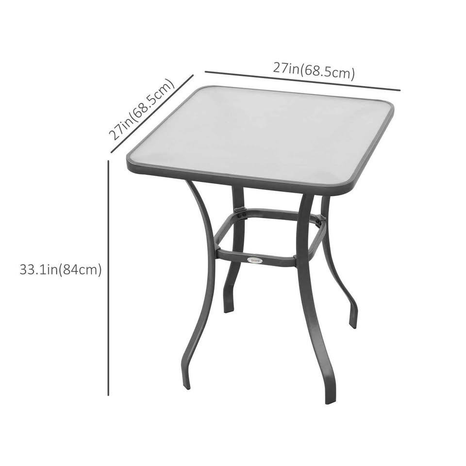 Outsunny 27" Patio Square Table with Tempered Glass Top - photo 3