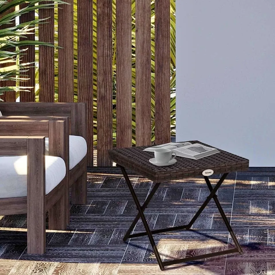 Outsunny Patio Wicker Coffee Table 15.75"x15.75"x15.75"