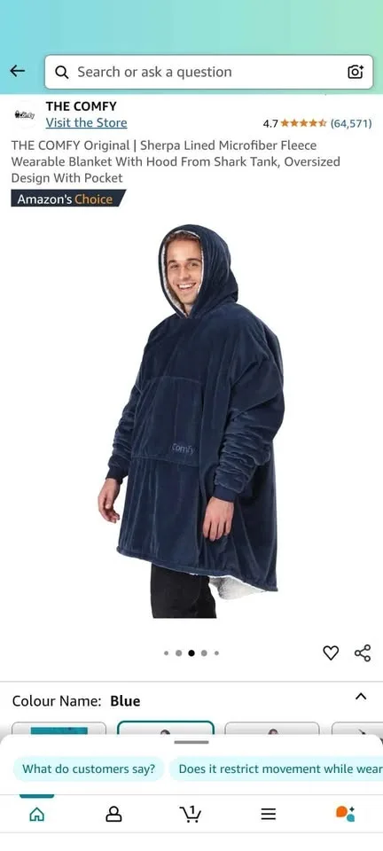 THE COMFY Original | Sherpa Lined Microfiber Fleece Wearable Bla image indicator(2)