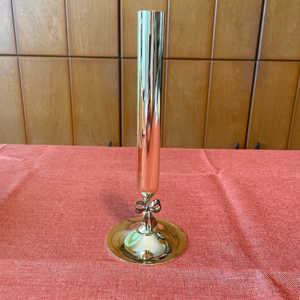 Vintage Champagne Gold & Silver Taper Candle Holder - photo 3