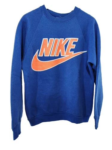 Vtg NIKE FRUIT OF THE LOOM Royal Blue Orange Swoosh Crewneck Swe