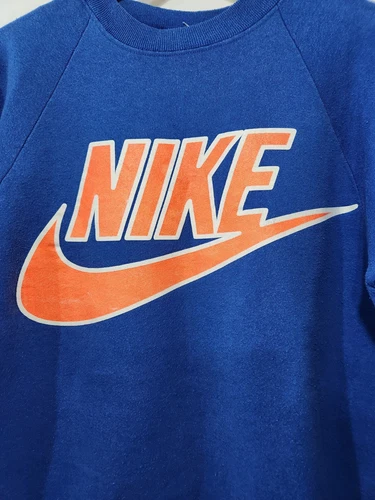 Vtg NIKE FRUIT OF THE LOOM Royal Blue Orange Swoosh Crewneck Swe - photo 2