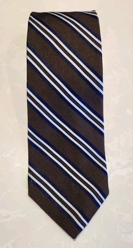 BROOKS BROTHERS Brown White Blue Striped 100% Silk Tie