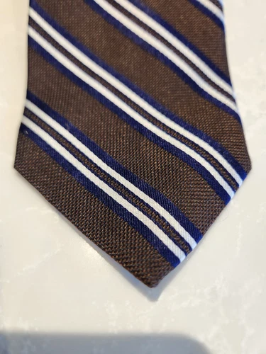 BROOKS BROTHERS Brown White Blue Striped 100% Silk Tie - photo 2