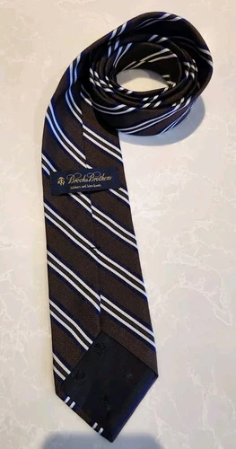 BROOKS BROTHERS Brown White Blue Striped 100% Silk Tie - photo 3