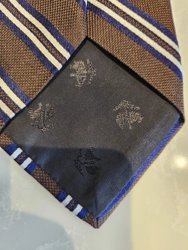 BROOKS BROTHERS Brown White Blue Striped 100% Silk Tie - photo 4