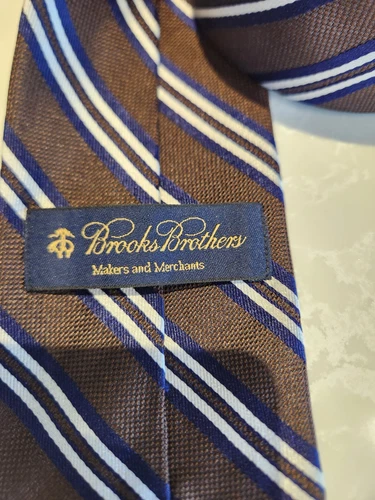 BROOKS BROTHERS Brown White Blue Striped 100% Silk Tie - photo 5