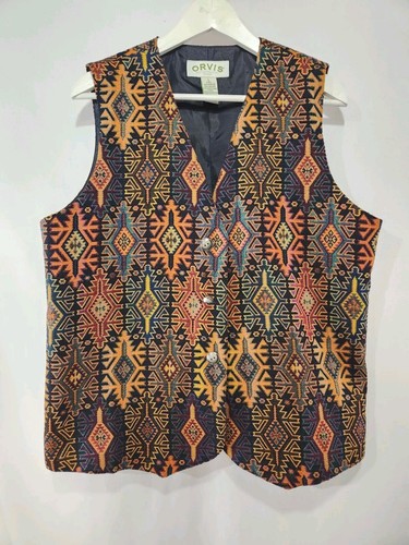Vintage ORVIS Southwestern Aztec Tapestry Vest sz L