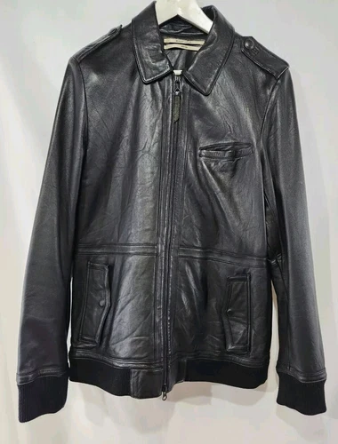 ROBERT GELLER Black Leather Bomber Jacket 50 EU 40 US