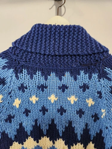 Incredible Hand Knit Blue Cream Fair Isle Yolk Wool Sweater - photo 4