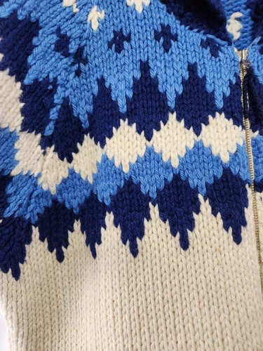 Incredible Hand Knit Blue Cream Fair Isle Yolk Wool Sweater - photo 5