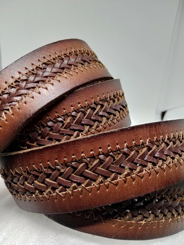 J. CREW Woven Brown Leather Double Brass Ring Unisex Belt - photo 2