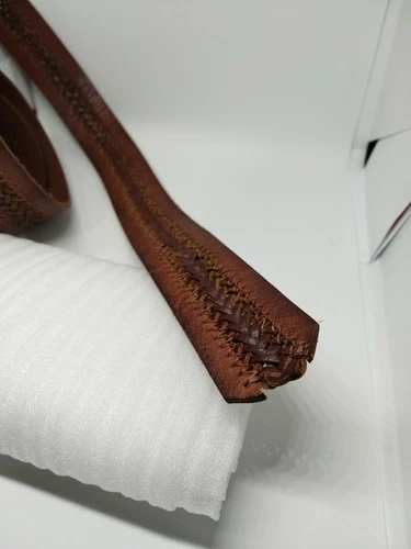 J. CREW Woven Brown Leather Double Brass Ring Unisex Belt - photo 3