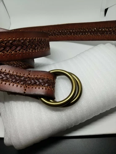 J. CREW Woven Brown Leather Double Brass Ring Unisex Belt - photo 4