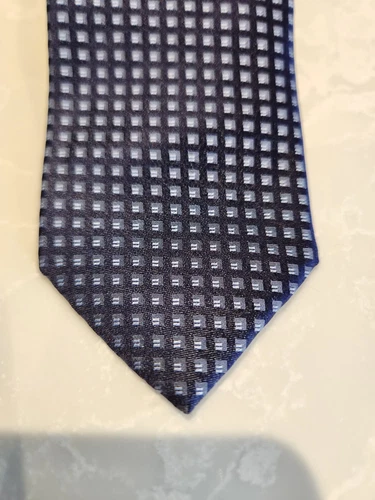 BOSS Navy Blue Silver Square Pattern 100% Silk Skinny Tie - photo 2