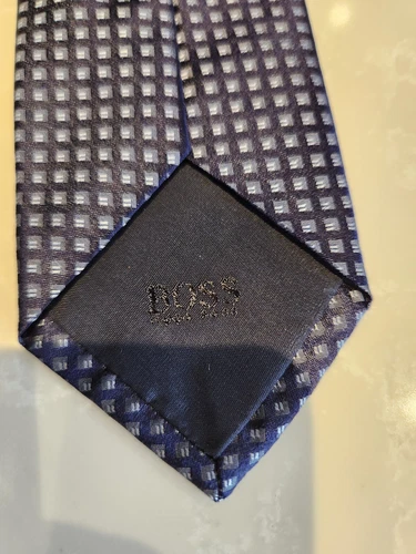 BOSS Navy Blue Silver Square Pattern 100% Silk Skinny Tie - photo 4