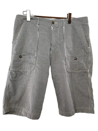 WINGS + HORNS Black White Micro Check Cotton Cargo Shorts 30