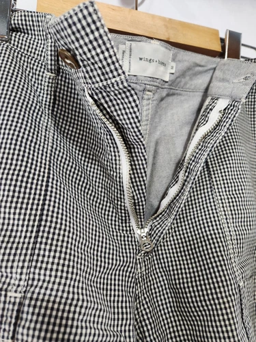 WINGS + HORNS Black White Micro Check Cotton Cargo Shorts 30 - photo 4