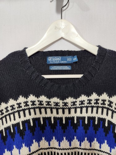 POLO RALPH LAUREN Black Blue Fair Isle Yolk Sweater sz XL - photo 2