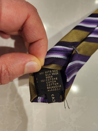 ERMENEGILDO ZEGNA Gold Purple White Stripe Neck Tie Silk Cotton - photo 5
