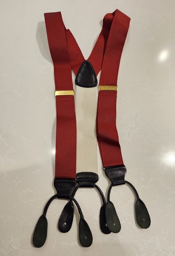 Classic TRAFALGAR Beet Red Woven Black Leather Hooks Suspenders