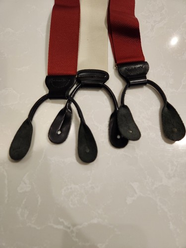 Classic TRAFALGAR Beet Red Woven Black Leather Hooks Suspenders - photo 2