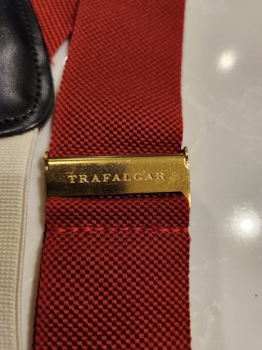 Classic TRAFALGAR Beet Red Woven Black Leather Hooks Suspenders - photo 3