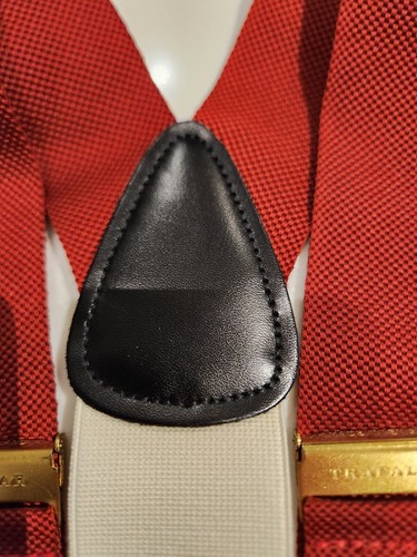 Classic TRAFALGAR Beet Red Woven Black Leather Hooks Suspenders - photo 4