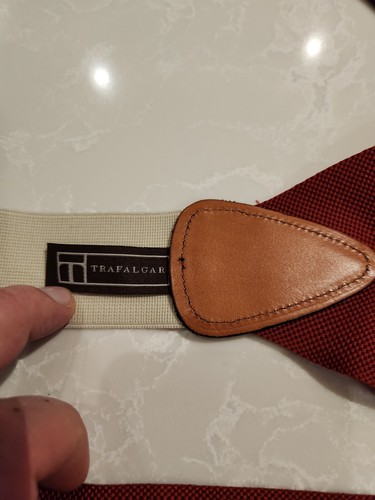 Classic TRAFALGAR Beet Red Woven Black Leather Hooks Suspenders - photo 5