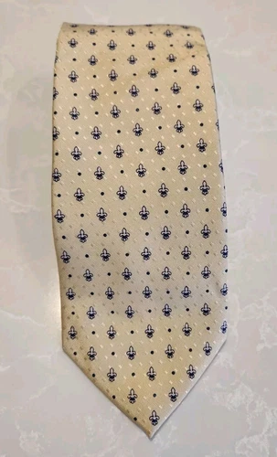 ROBERT TALBOTT Silk Tie Light Yellow Blue Fleur De Lis