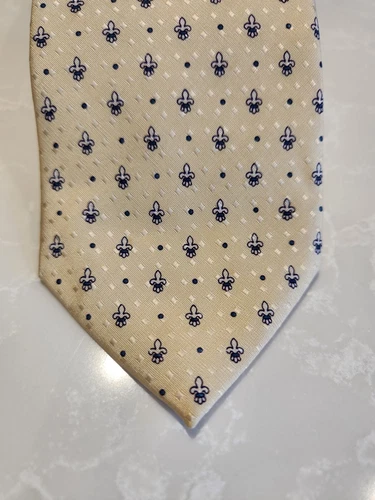 ROBERT TALBOTT Silk Tie Light Yellow Blue Fleur De Lis - photo 2