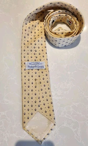 ROBERT TALBOTT Silk Tie Light Yellow Blue Fleur De Lis - photo 3