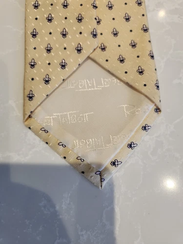 ROBERT TALBOTT Silk Tie Light Yellow Blue Fleur De Lis - photo 4