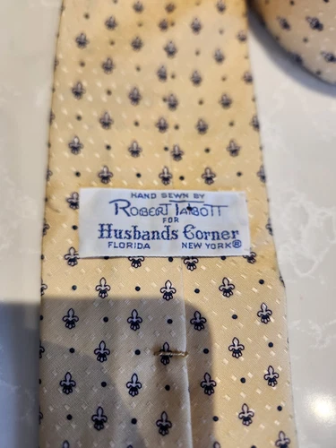 ROBERT TALBOTT Silk Tie Light Yellow Blue Fleur De Lis - photo 5
