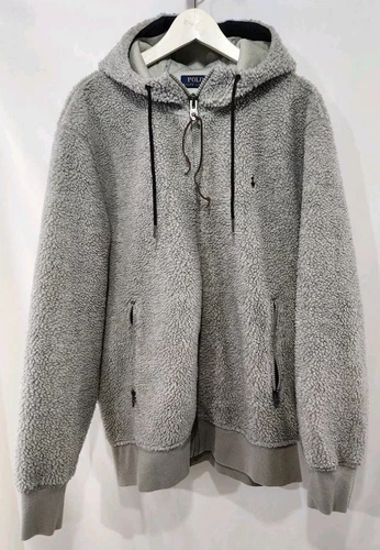 POLO RALPH LAUREN Heather Gray Fleece Zip Up sz L