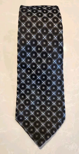 VALENTINO Black Circle Blue Flower Tie 100% Silk Italy