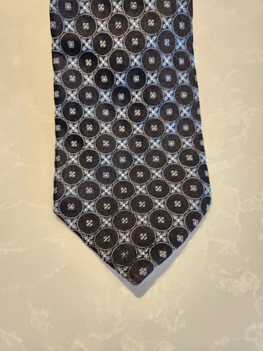 VALENTINO Black Circle Blue Flower Tie 100% Silk Italy - photo 2