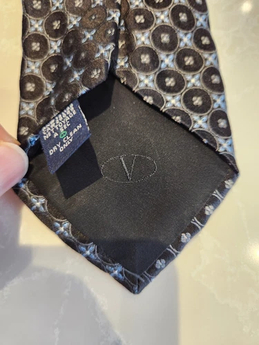 VALENTINO Black Circle Blue Flower Tie 100% Silk Italy - photo 4
