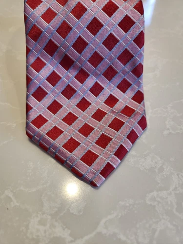 Beautiful BOSS Pink Silver Large Diamond Weave Pattern 100% Silk - photo 2