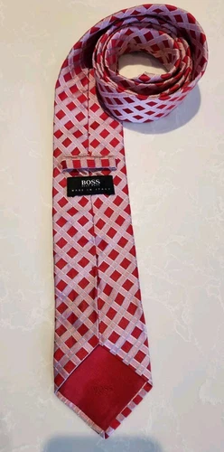 Beautiful BOSS Pink Silver Large Diamond Weave Pattern 100% Silk - photo 4