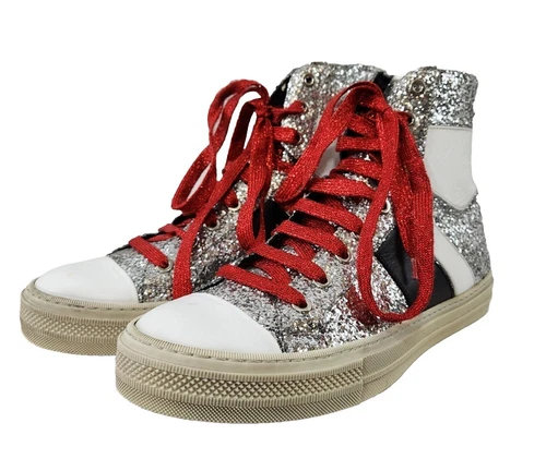 Exclusive AMIRI Sunset High Top Silver Glitter Sneakers Made Ita