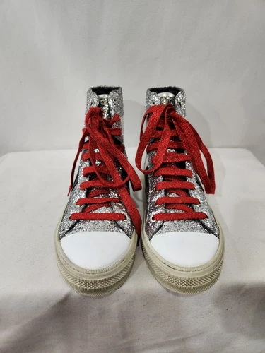 Exclusive AMIRI Sunset High Top Silver Glitter Sneakers Made Ita - photo 3
