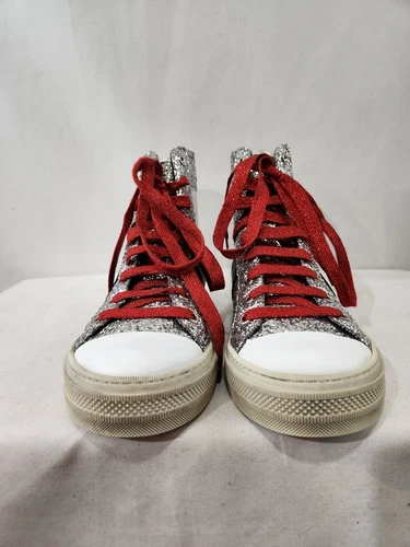 Exclusive AMIRI Sunset High Top Silver Glitter Sneakers Made Ita - photo 4