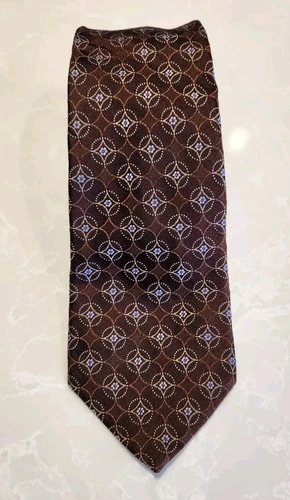 Chic VALENTINO Brown Circle Diamond Geometric Pattern Tie