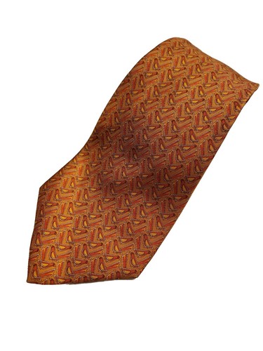 SALVATORE FERRAGAMO Orange Yellow Bird Silk Tie Italy