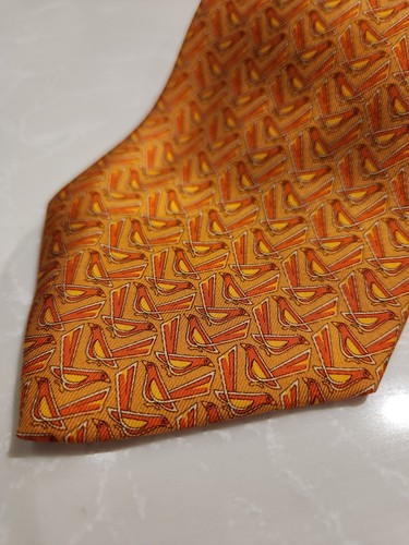 SALVATORE FERRAGAMO Orange Yellow Bird Silk Tie Italy - photo 2